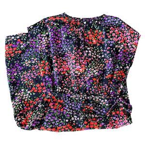 Vintage 70s Handmade Floral Cap Sleeve Midi Dress with Pockets / L XL